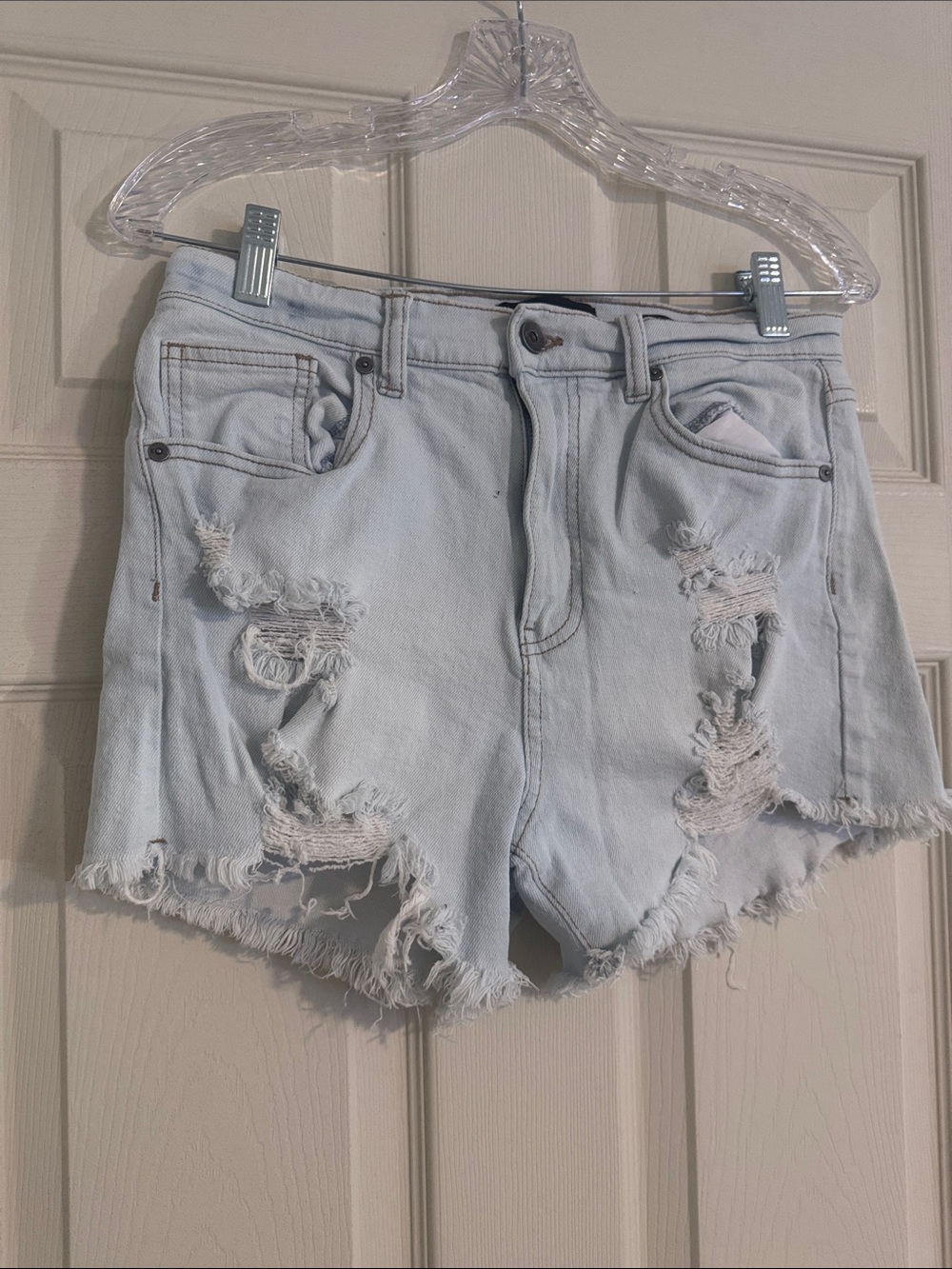 Kendall & Kylie Pale Blue Distressed Denim Cutoff Shorts